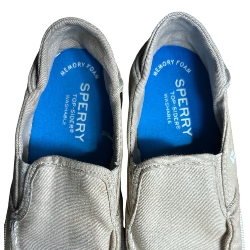 Kids Sperry canvas slip on boat shoes size 1M, rubber soles, beige. - Picture 3 of 6